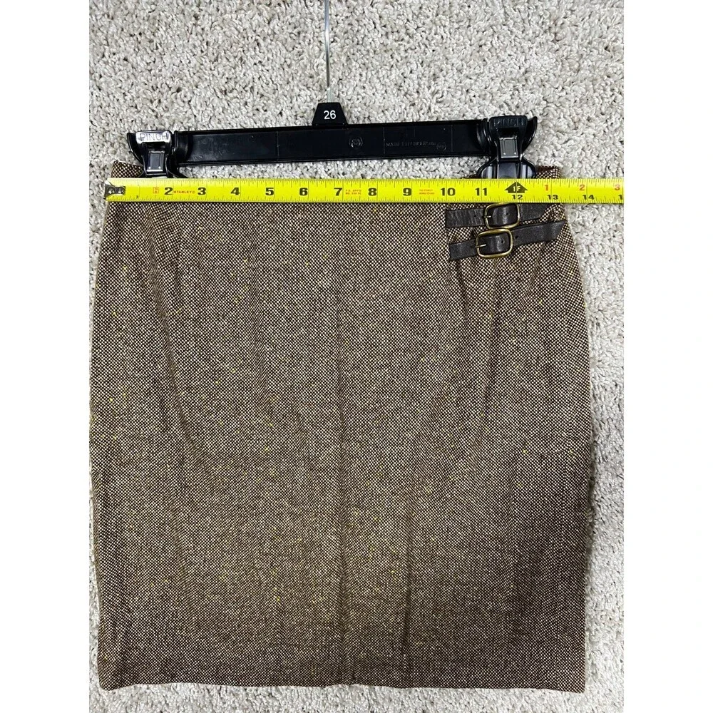 INC International Concepts Petite Skirt Size 2P Brown Wool Blend Buckle Accent L